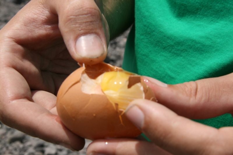 Eier kochen am Vulkan
